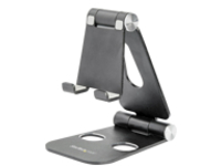 StarTech.com Phone and Tablet Stand, Foldable Universal Mobile Device Holder for Smartphones &amp; Tablets, Adjustable Multi-Angle Viewing Ergonomic Cell Phone Stand for Desk, Portable, Black