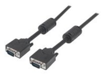 Manhattan SVGA Monitor Cable with Ferrite Cores, HD15, 3m, Male to Male, Compatible with VGA, Shielded with Ferrite Cores to help minimise EMI interference for improved video transmission, Black, Lifetime Warranty, Polybag