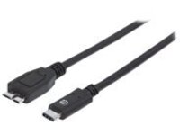 Manhattan USB-C to Micro-USB Cable, 1m, Male to Male, 10 Gbps (USB 3.2 Gen2 aka USB 3.1), 3A (fast charging), Black, Lifetime Warranty, Polybag