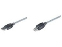 Manhattan USB-A to USB-B Cable, 11m, Male to Male, Active, 480 Mbps (USB 2.0), Built In Repeater, Hi-Speed USB, Translucent Silver, Three Year Warranty, Polybag