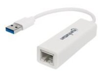 Manhattan USB-A Gigabit Network Adapter, White, 10/100/1000 Mbps Network, USB 3.0, Ethernet, RJ45, Three Year Warranty, Blister