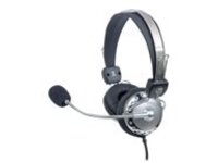 Manhattan Stereo Headset, Adjustable Steel Headband, Flexible Padded Microphone Boom, In-Line Volume Control, Comfortable Padded Ear Cushions, 2x 3.5mm jacks/plugs, Silver/Black, Three Year Warranty, Box