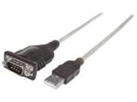 Manhattan USB-A to Serial Converter cable, 45cm, Male to Male, Serial/RS232/COM/DB9, FTDI FT232RL Chip, Black/Silver cable, Polybag