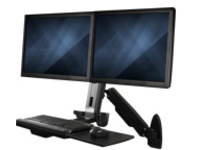 StarTech.com Wall Mount Workstation, Articulating Full Motion Standing Desk w/ Height Adjustable Dual VESA Monitor &amp; Keyboard Tray Arm, Mouse/Scanner Holders, Ergonomic Wall Mounted Desk