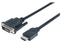 Manhattan HDMI to DVI-D 24+1 Cable, 3m, Male to Male, Dual Link, Compatible with DVD-D, Black, Lifetime Warranty, Polybag