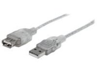 Manhattan USB-A to USB-A Extension Cable, 3m, Male to Female, 480 Mbps (USB 2.0), Hi-Speed USB, Translucent Silver, Lifetime Warranty, Polybag