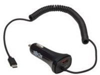 Tripp Lite USB Car Charger Dual Port 30W USB-A &amp; USB C w Coiled Cord 6ft