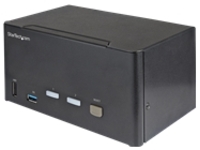 StarTech.com 2 Port Triple Monitor DisplayPort KVM Switch, 4K 60Hz UHD HDR, Desktop 4K DP 1.2 KVM with 2 Port USB 3.0 Hub (5Gbps) &amp; 4x USB 2.0 HID Ports, Audio, Hotkey Switching, TAA