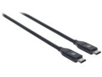 Manhattan USB-C to USB-C Cable, 1m, Male to Male, 10 Gbps (USB 3.2 Gen2 aka USB 3.1), 3A (fast charging), Black, Lifetime Warranty, Polybag