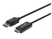 Manhattan DisplayPort 1.1 to HDMI Cable, 1080p@60Hz, 3m, Male to Male, DP With Latch, Black, Not Bi-Directional, Three Year Warranty, Polybag