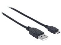 Manhattan USB-A to Micro-USB Cable, 3m, Male to Male, Black, 480 Mbps (USB 2.0), Hi-Speed USB, Lifetime Warranty, Polybag