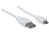 Manhattan USB-A to Micro-USB Cable, 1.8m, Male to Male, 480 Mbps (USB 2.0), Hi-Speed USB, White, Lifetime Warranty, Polybag