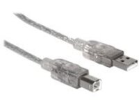 Manhattan USB-A to USB-B Cable, 3m, Male to Male, Translucent Silver, 480 Mbps (USB 2.0), Equivalent to Startech USB2AA2M (except colour), Hi-Speed USB, Lifetime Warranty, Polybag