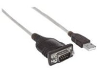 Manhattan USB-A to Serial Converter cable, 45cm, Male to Male, Serial/RS232/COM/DB9, Prolific PL-2303RA Chip, Black/Silver cable, Polybag