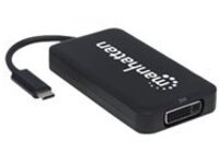 Manhattan USB-C 4-Port Hub/Dock/Converter, USB-C to HDMI, DisplayPort, VGA or DVI Ports; HDMI: 3840x2160 at 30Hz (4K), DisplayPort: 4K@60Hz UHD, VGA or DVI: 1920x1080 at 60Hz; Male to Females, Compatible with DVD-D, Cable 8cm, Black, Three Year Warranty, Blister