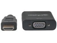 Manhattan HDMI to VGA Converter cable, 1080p, 30cm, Male to Female, Micro-USB Power Input Port for additional power if needed, Black, Three Year Warranty, Polybag