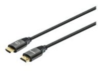 Manhattan HDMI Cable with Ethernet, 8K@60Hz (Ultra High Speed), 2m (Braided), Male to Male, Black, 4K@120Hz, Ultra HD 4k x 2k, Fully Shielded, Gold Plated Contacts, Lifetime Warranty, Polybag