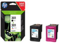 HP 301 - 2er-Pack - Schwarz, farbstoffbasiert dreifarbig