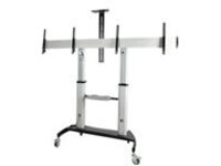 Startech Dual TV Cart for 37-60in VESA TVs up to 110lb (50kg) each, Height Adjustable TV Mount, Mobile Display Cart w/ Webcam & Equipment Shelves, Lockable Casters, TV Cart on Wheels