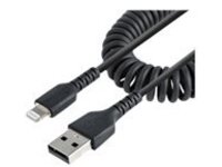 Startech 1m (3ft) USB to Lightning Cable, MFi Certified, Coiled iPhone Charger Cable, Black, Durable and Flexible TPE Jacket Aramid Fiber, Heavy Duty Coil Charging Cable