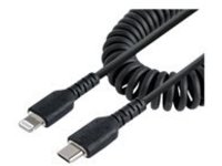 StarTech.com 50cm/20in USB C to Lightning Cable, MFi Certified, Coiled iPhone Charger Cable, Black, Durable and Flexible TPE Jacket Aramid Fiber, Heavy Duty Coil Charging Cable