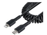 StarTech.com 1m (3ft) USB C to Lightning Cable, MFi Certified, Coiled iPhone Charger Cable, Black, Durable and Flexible TPE Jacket Aramid Fiber, Heavy Duty Coil Charging Cable