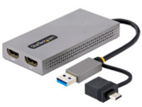 StarTech.com USB to Dual HDMI Adapter, USB A/C to 2x HDMI Monitors (1x 4K 30Hz, 1x 1080p), Integrated USB-A to C Dongle, 4in/11cm Cable, Windows &amp; macOS