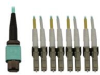 Eaton Tripp Lite Series 40/100/400G Multimode 50/125 OM3 Fiber Optic Cable (12F MTP/MPO-PC to 4x Duplex LC/PC F/M), LSZH, Aqua, 5 m (16.4 ft.)