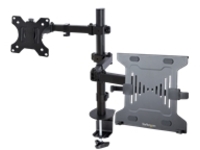 StarTech.com Monitor Arm with VESA Laptop Tray, For a Laptop (4.5kg / 9.9lb) and a Single Display up to 32&quot; (8kg / 17.6lb), Black, Adjustable Desk Laptop Arm Mount, C-clamp/Grommet Mount