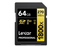 LEXAR PROFESSIONAL SDXC MEMORY CARD, 1800X 64GB, CLASS 10, UHS-II, U3, GOLD SERI