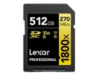 LEXAR PROFESSIONAL SDXC MEMORY CARD, 1800X 512GB, CLASS 10, UHS-II, U3, GOLD SER