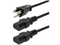 StarTech 6ft (2m) Computer Power Cord Y Splitter, NEMA 5-15P to 2x C13 Power Cord, 10A 125V, 18AWG, Black AC Power Splitter Cord, NEMA 5-15P to 2x IEC60320 C13 Y Power Cord
