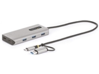 StarTech.com USB-C Multiport Adapter w/Attached USB-C to USB-A Dongle, Dual HDMI (4K30Hz/1080p60Hz), 3x USB-A, Mini Laptop Docking Station, Travel Dock, 1.3ft/40cm Cable