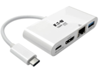 Tripp Lite USB C to HDMI Multiport Video Adapter Converter w/ USB-A Hub, USB-C PD Charging, Gigabit Ethernet Port, Thunderbolt 3 Compatible USB Type C to HDMI, USB Type-C