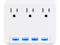3AC OUT WALL TAP NEMA 125V4LIGHTED 4.2A USB PORTS 1YR WARR