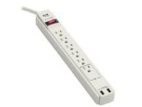 Eaton Tripp Lite Series Protect It! 6-Outlet Surge Protector, 6 ft. (1.83 m) Cord, 990 Joules, 2 x USB Charging ports (2.1A), Gray Housing