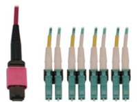 Eaton Tripp Lite Series 40/100G Multimode 50/125 OM4 Fiber Optic Cable (12F MTP/MPO-PC to 4x Duplex LC/PC F/M), LSZH, Magenta, 2 m (6.6 ft.)