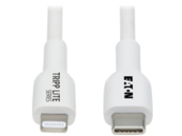Eaton Tripp Lite Series Safe-IT USB-C to Lightning Sync/Charge Antibacterial Cable (M/M), MFi Certified, White, 1 m (3.3 ft.)