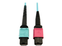 Eaton Tripp Lite Series 400G Multimode 50/125 OM4 Plenum Fiber Optic Cable, 24F MTP/MPO-UPC to 16F MTP/MPO-UPC (F/F), Aqua, 5 m
