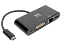 Tripp Lite USB C to DVI Multiport Video Adapter Converter w/ USB-A Hub, USB-C PD Charging, Gigabit Ethernet Port Thunderbolt 3 Compatible USB Type C to DVI, USB Type-C