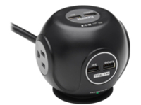 SURGE PROTECTOR 3OUTLET 4 USB PORTS SPHERICAL BLACK 6FT CORD