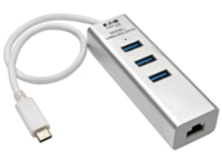 Tripp Lite 3-Port USB 3.1 Gen 1 USB-C Portable Hub/Adapter, 3 USB-A Ports and Gigabit Ethernet Port, Thunderbolt 3 Compatible