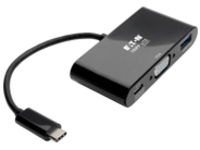 Tripp Lite USB C to VGA Multiport Adapter w/ USB-A Hub & PD Charging 1080p Thunderbolt 3 Compatible, Black, USB Type C, USB-C, USB Type-C