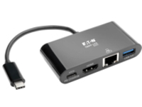 Tripp Lite USB C to HDMI Multiport Video Adapter Converter w/ USB-A Hub, USB-C PD Charging Port &amp; Gigabit Ethernet Port, Thunderbolt 3 Compatible USB Type C to HDMI, USB Type-C