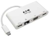 Eaton Tripp Lite Series USB C Docking Station Adapter Converter Thunderbolt 3 Compatible 4K HDMI VGA Gbe USB-A Hub White