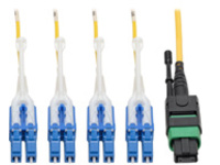 Eaton Tripp Lite Series MTP/MPO (APC) to 4xLC (UPC) Singlemode Breakout Patch Cable, 40/100 GbE, QSFP+ 40GBASE-PLR4, Plenum, Yellow, 2 m (6.6 ft.)