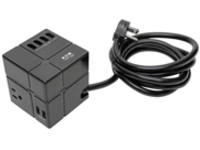 Tripp Lite Surge Protector Power Cube 3-Outlet 6 USB-A 7.2A 6ft Cord Black 540 Joules