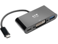 Tripp Lite USB C to DVI Adapter with USB-A Hub, Thunderbolt 3-1080p, PD Charging, Black, 6 in., USB Type C, USB-C, USB Type-C