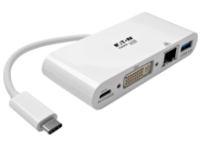 Tripp Lite USB C to DVI Multiport Video Adapter Converter w/ USB-A Hub, USB-C PD Charging, Gigabit Ethernet Port , USB Type C to DVI, USB Type-C