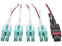 Tripp Lite MTP/MPO to 8xLC Fan-Out Patch Cable, 40 GbE, 40GBASE-SR4, OM4 Plenum-Rated, Push/Pull Tab, Magenta, 2 m (6.6 ft.)